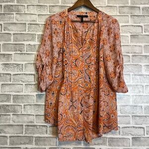 BCBGMAXAZRIA Bright Orange Bessie Colorful Lightweight Occasion Floral Blouse L